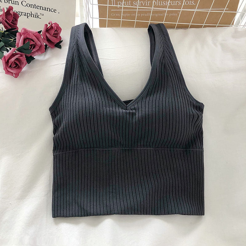 Beautiful Back V-Neck Sling Pit Strip Vest With Chest Pad And Slimming Sports Underwear