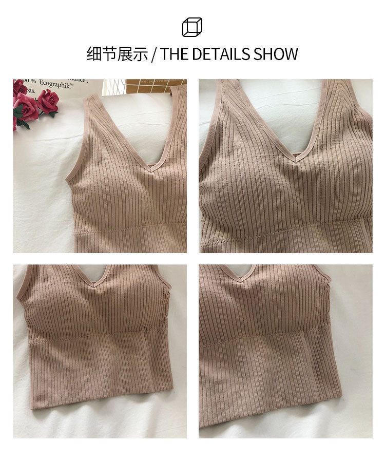 Beautiful Back V-Neck Sling Pit Strip Vest With Chest Pad And Slimming Sports Underwear