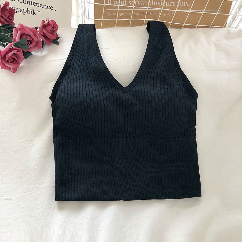 Beautiful Back V-Neck Sling Pit Strip Vest With Chest Pad And Slimming Sports Underwear