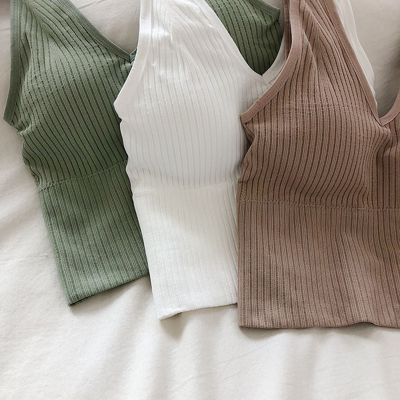 Beautiful Back V-Neck Sling Pit Strip Vest With Chest Pad And Slimming Sports Underwear
