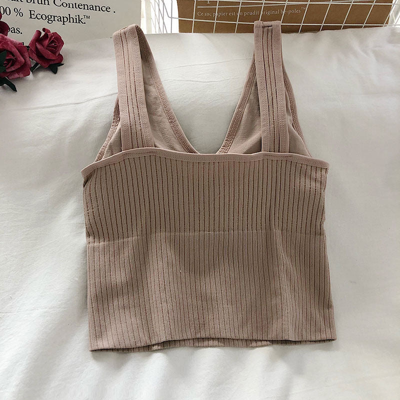 Beautiful Back V-Neck Sling Pit Strip Vest With Chest Pad And Slimming Sports Underwear