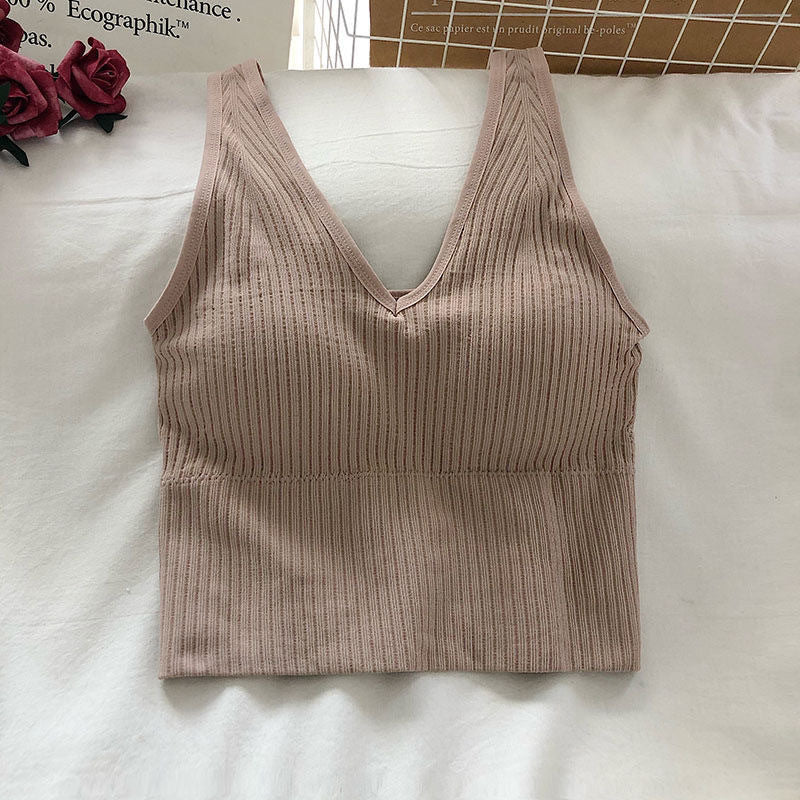 Beautiful Back V-Neck Sling Pit Strip Vest With Chest Pad And Slimming Sports Underwear