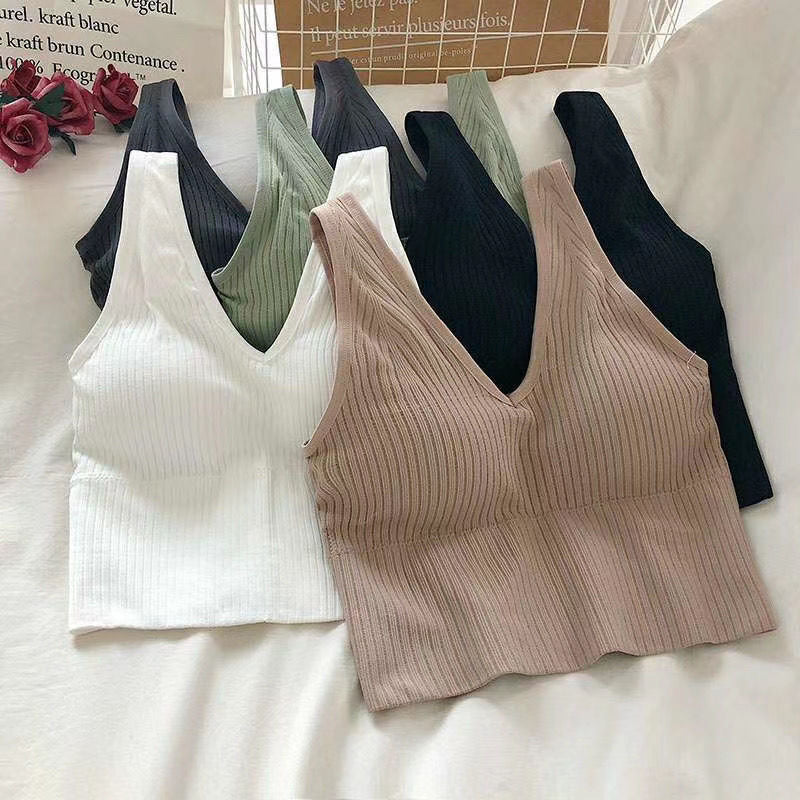 Beautiful Back V-Neck Sling Pit Strip Vest With Chest Pad And Slimming Sports Underwear
