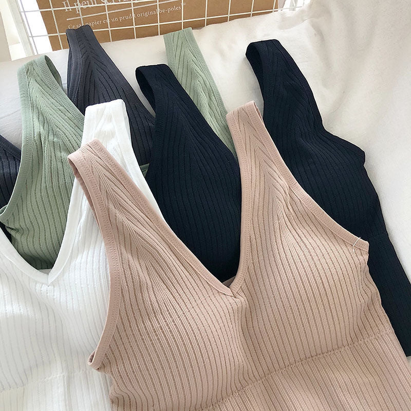 Beautiful Back V-Neck Sling Pit Strip Vest With Chest Pad And Slimming Sports Underwear