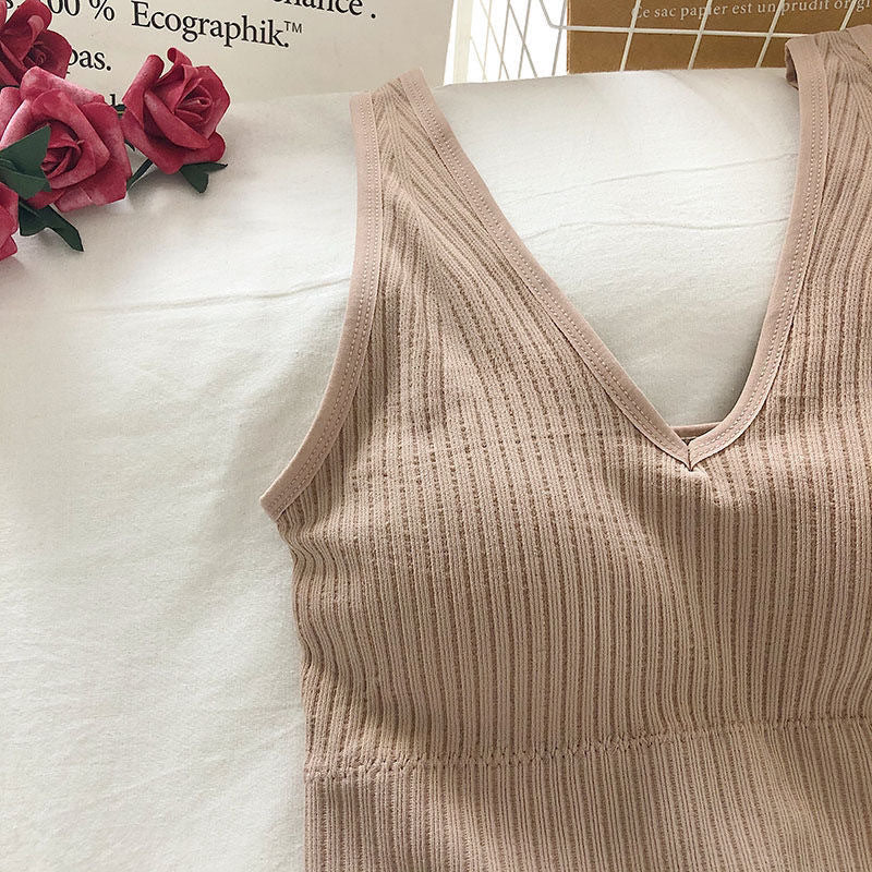Beautiful Back V-Neck Sling Pit Strip Vest With Chest Pad And Slimming Sports Underwear