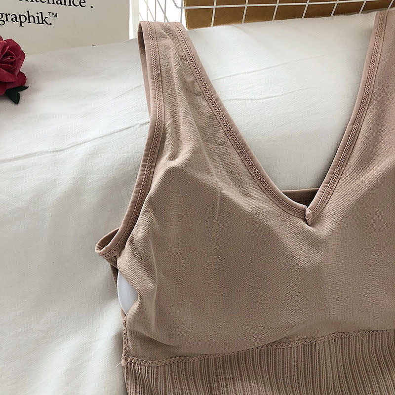 Beautiful Back V-Neck Sling Pit Strip Vest With Chest Pad And Slimming Sports Underwear