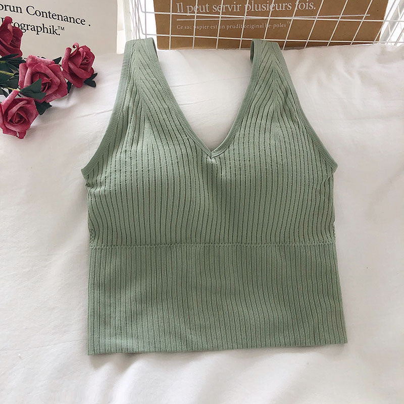 Beautiful Back V-Neck Sling Pit Strip Vest With Chest Pad And Slimming Sports Underwear