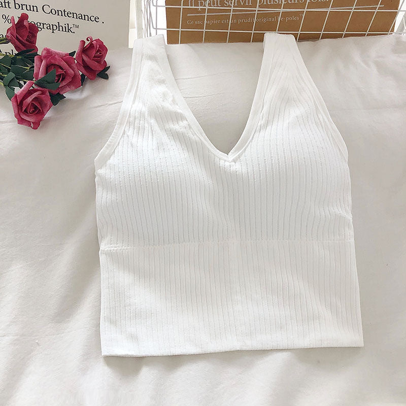Beautiful Back V-Neck Sling Pit Strip Vest With Chest Pad And Slimming Sports Underwear