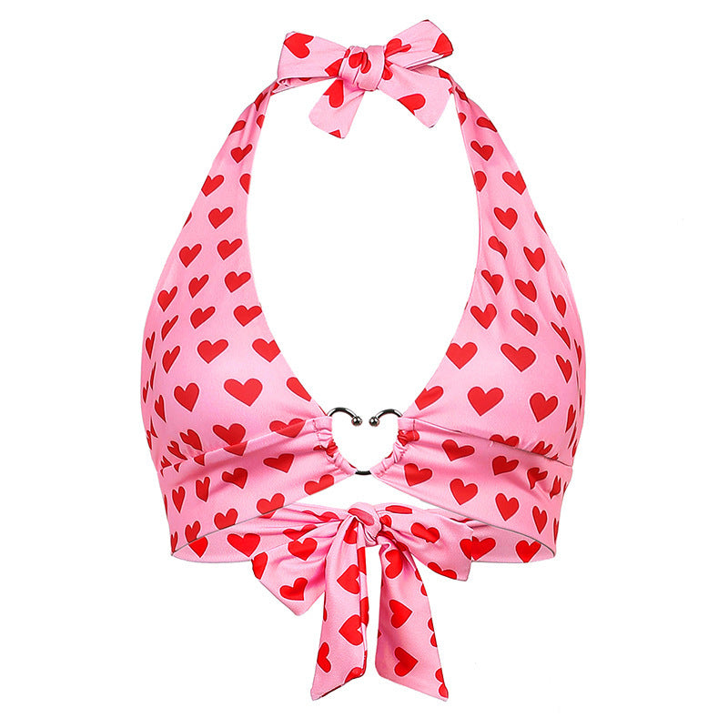 European And American Sexy Sweet And Spicy Love Metal Buckle Back Strap Halter Sling Bra