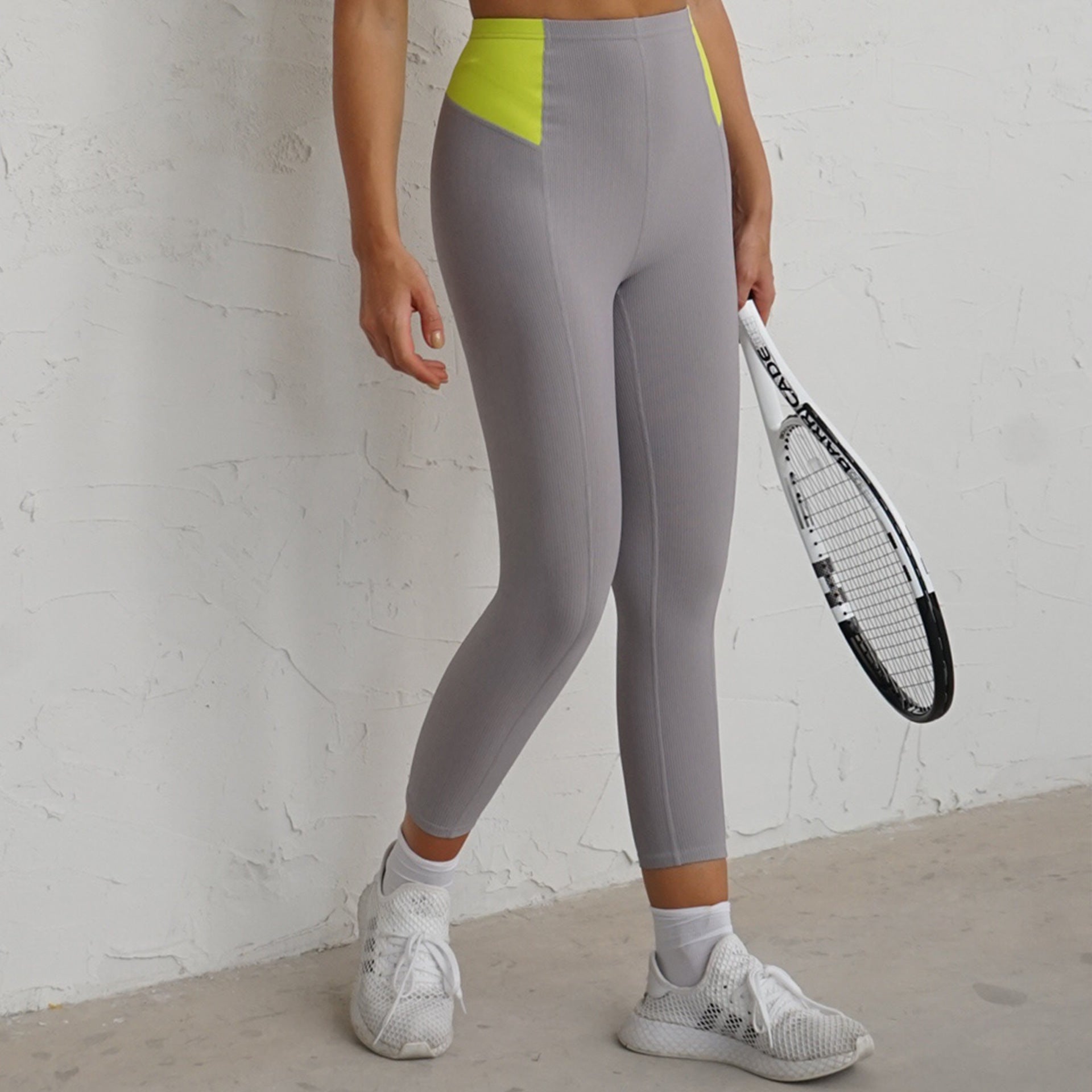 Rib Color Contrast Running Slim Fitness Suit Women Shock Absorbing Gathering Sports Bra