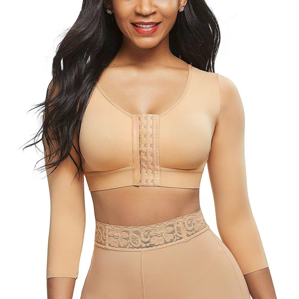 Front Closure Underwired Push Up Yoga Sports Underwear Fitness Running Anti-vibration 34 Sleeve Adjustable