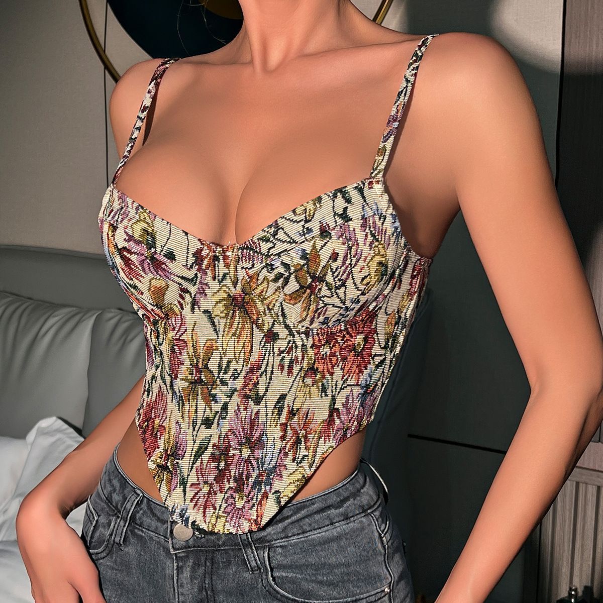 Female Retro Flower Niche Camisole Vest