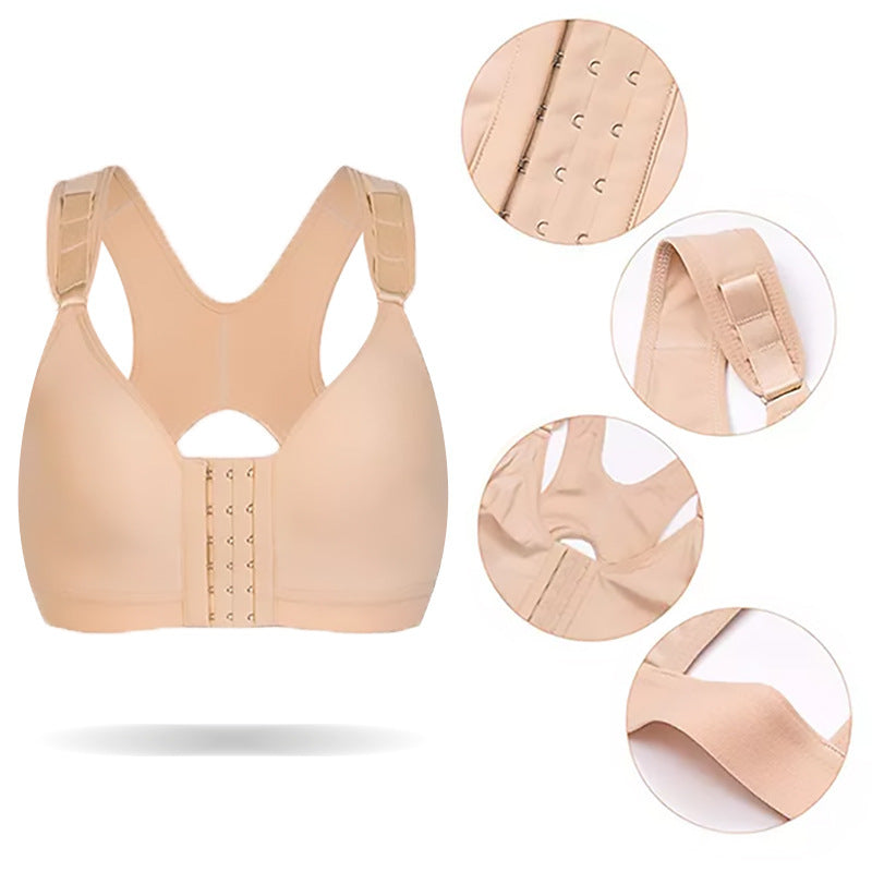 Women's Wireless Push-up Front Buckle Sports Bra