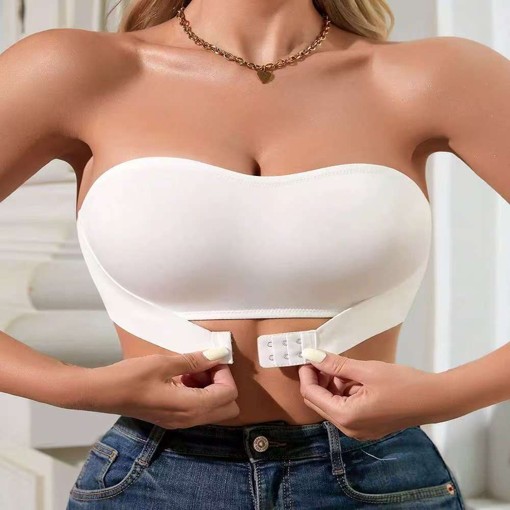 Front Buckle Side Drawing Upper Support Women's Non-slip Tube Top Breathable Bra